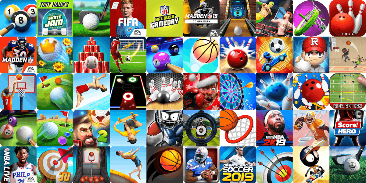 App icons of Top 50 mobile games in the US Play Store Game - Sports Category 